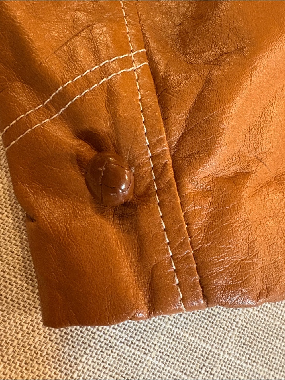 Men's Chestnut Leather Button-Front Coat - Picture 5 of 12